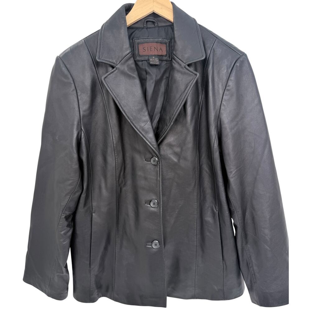 Siena Leather Jacket Womens 16 Black Button Front Coat